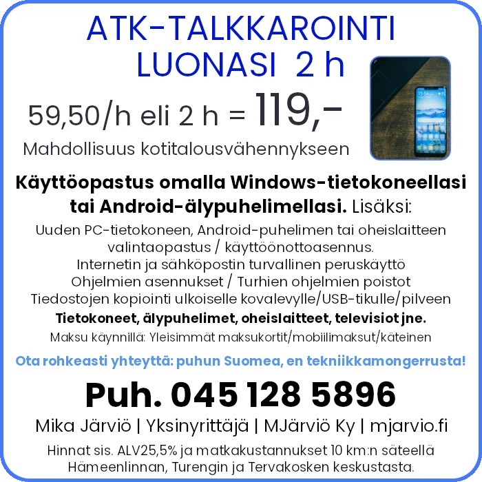 Palvelupaketti ATK-talkkarointi luonasi 2 h